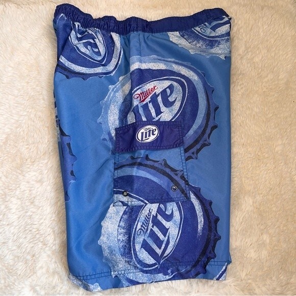 Miller Light Swim Trunks XXLarge 38 Board Shorts Summer Beach Blue Spring Break - Picture 9 of 10